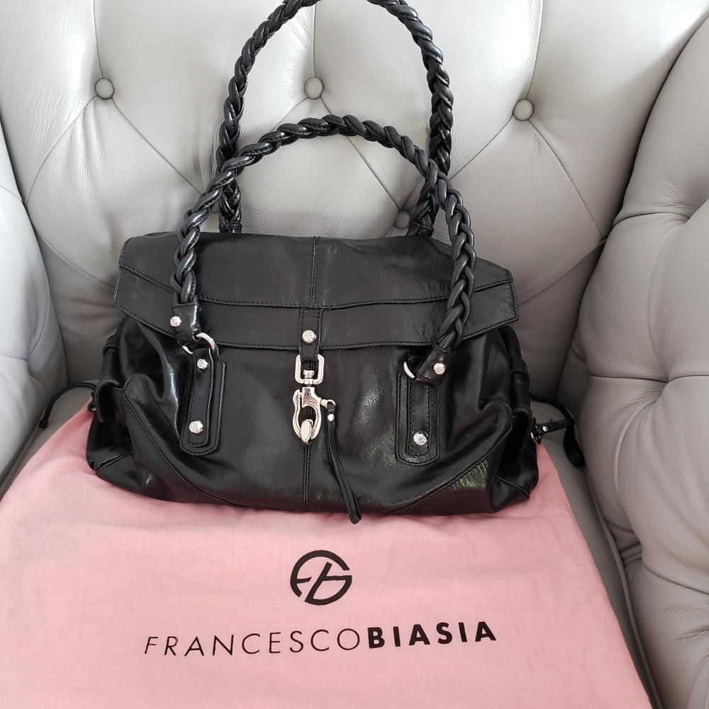 FRANCESCO BIASIA LARGE BLACK LEATHER SATCHEL